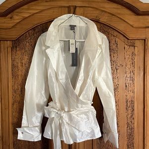 Ann Taylor Silk Wrap Blouse with French Cuffs